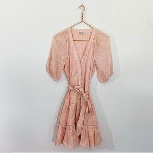 Veronica Beard‎ Women's Pink Dewey Tiered Belted Puff-Sleeve Mini Dress Size 6
